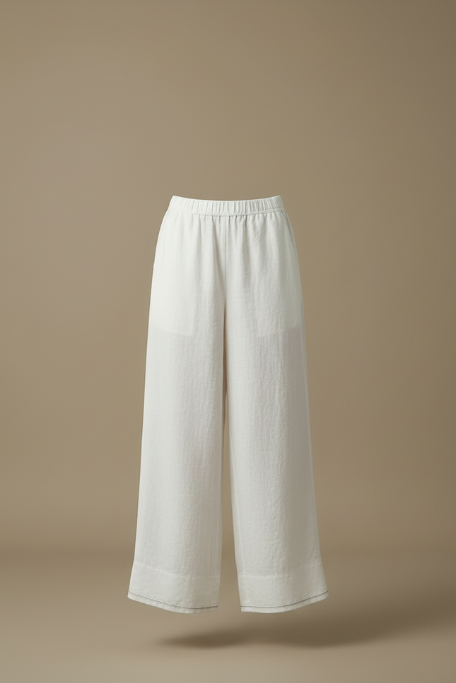 Pantalon Large Blanc Lin - vue 3