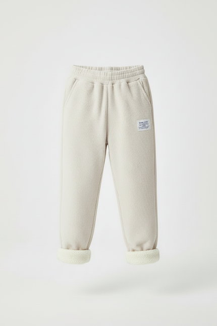 Pantalon Blanc Côtelé Ample Doux Hiver Enfant - Beige Cordé - vue 3