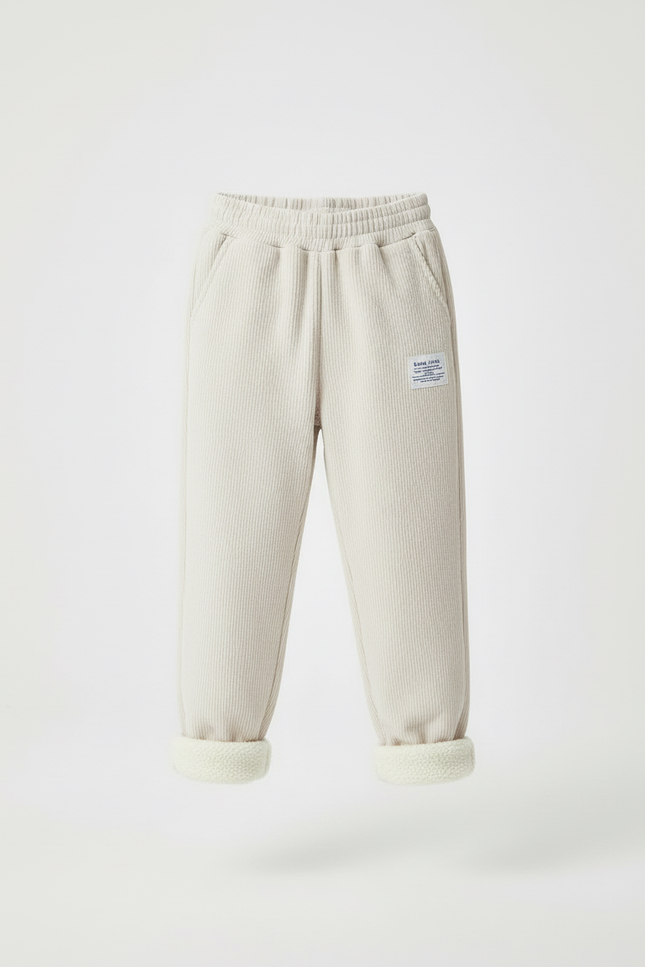 Pantalon Blanc Côtelé Ample Doux Hiver Enfant - Beige Cordé - vue 3