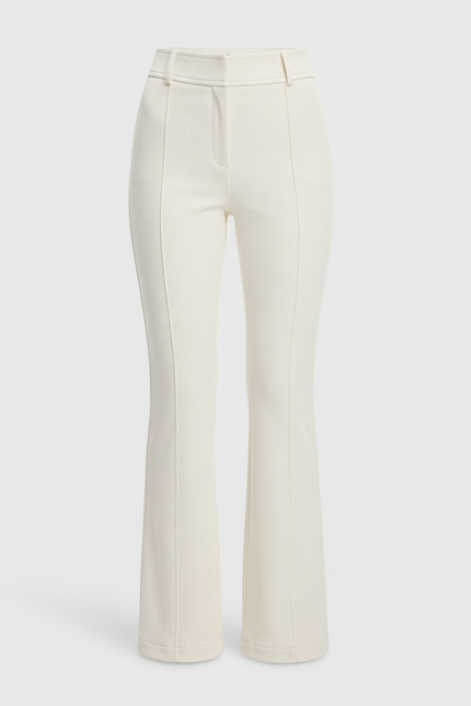 Pantalon Blanc Côtelé Évasé Taille Haute Élégant - Cordé - vue 3