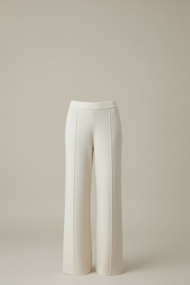 Pantalon Blanc Laine Cachemire Ample Décontracté - vue 3