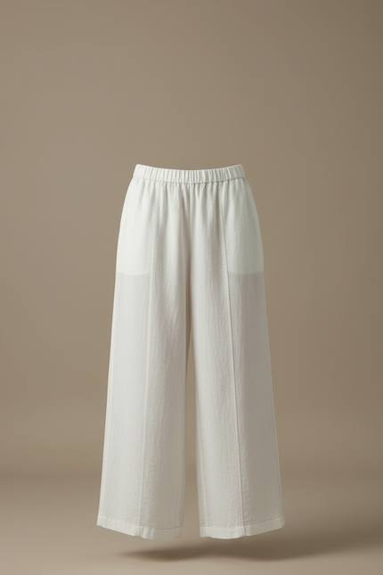 Pantalon Blanc Large Lin Fluide Taille Haute - vue 3