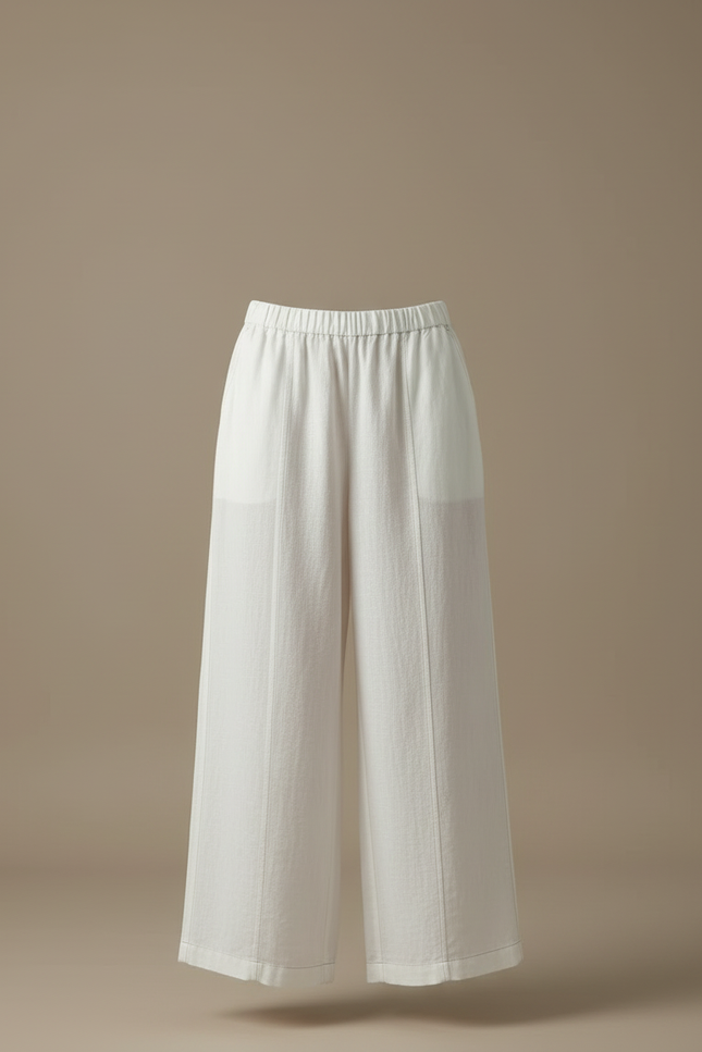 Pantalon Blanc Large Lin Fluide Taille Haute - vue 3