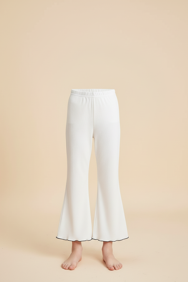 Pantalon Blanc Côtelé Élastique Évasé Fille - Cordé - vue 3