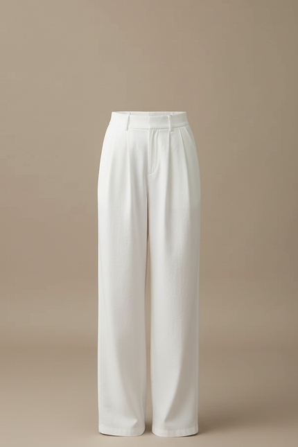 Pantalon Blanc Taille Haute Ample Fluide Élégant - Gabardine - vue 3