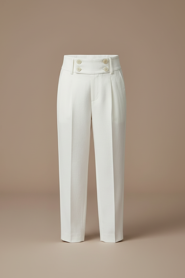 Pantalon Blanc Droit Plissé Boutons Élégant Enfant - Gabardine - vue 3