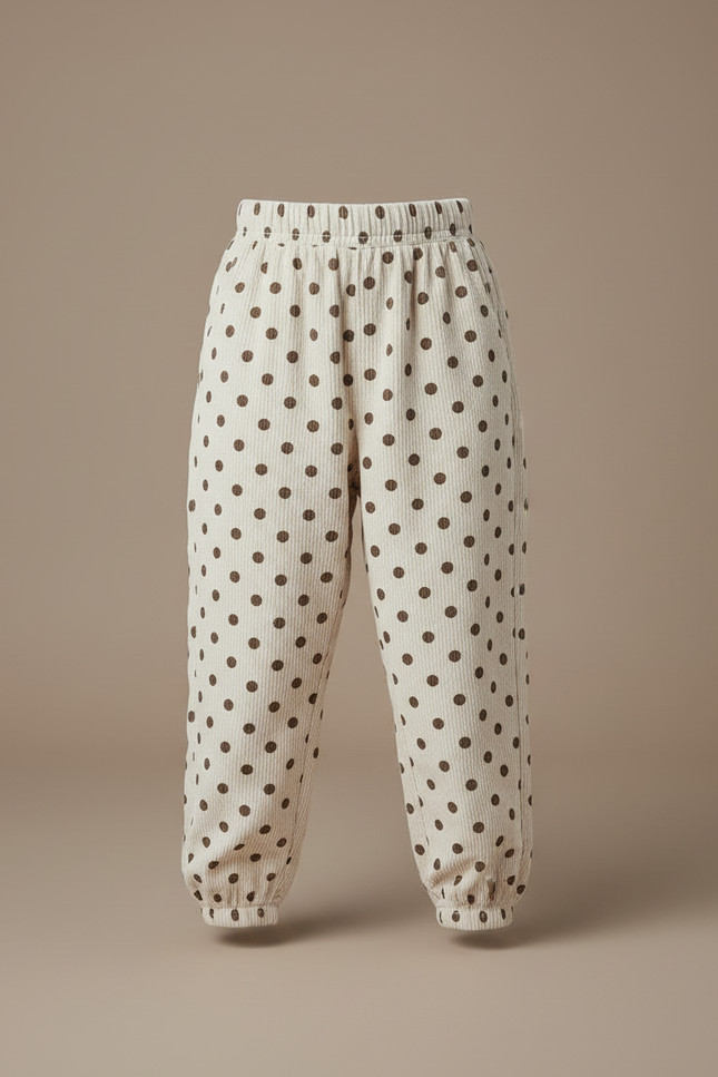 Pantalon Blanc Côtelé Polka Dots Ample Fille - Beige Cordé - vue 3