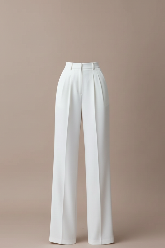 Pantalon Blanc Fluide Ample Taille Haute Décontracté Élégant - Polyester - vue 3