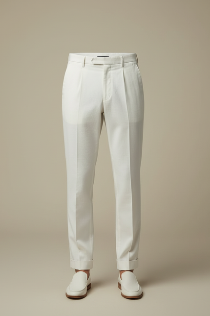 Pantalon Blanc Droit Plissé Élégant Cérémonie Homme - Gabardine - vue 3