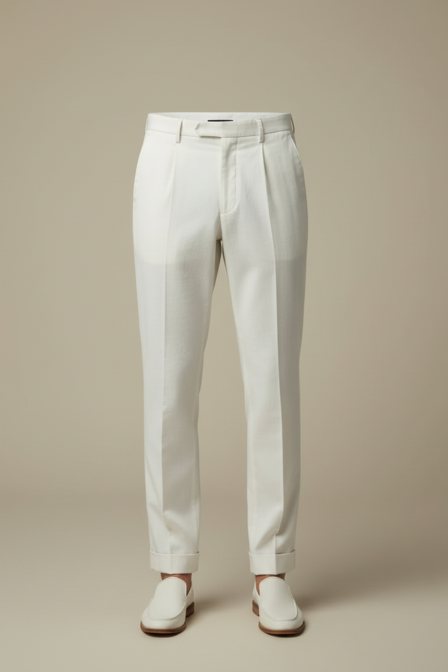 Pantalon Blanc Droit Plissé Élégant Cérémonie Homme - Gabardine - vue 3