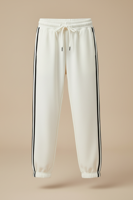 Pantalon Blanc Jogging Rayures Noires Confortable Garçon - Molleton - vue 3