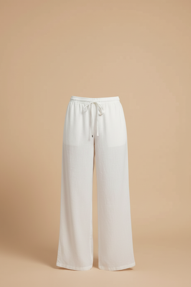 Pantalon Lin Blanc Taille Elastique - vue 3