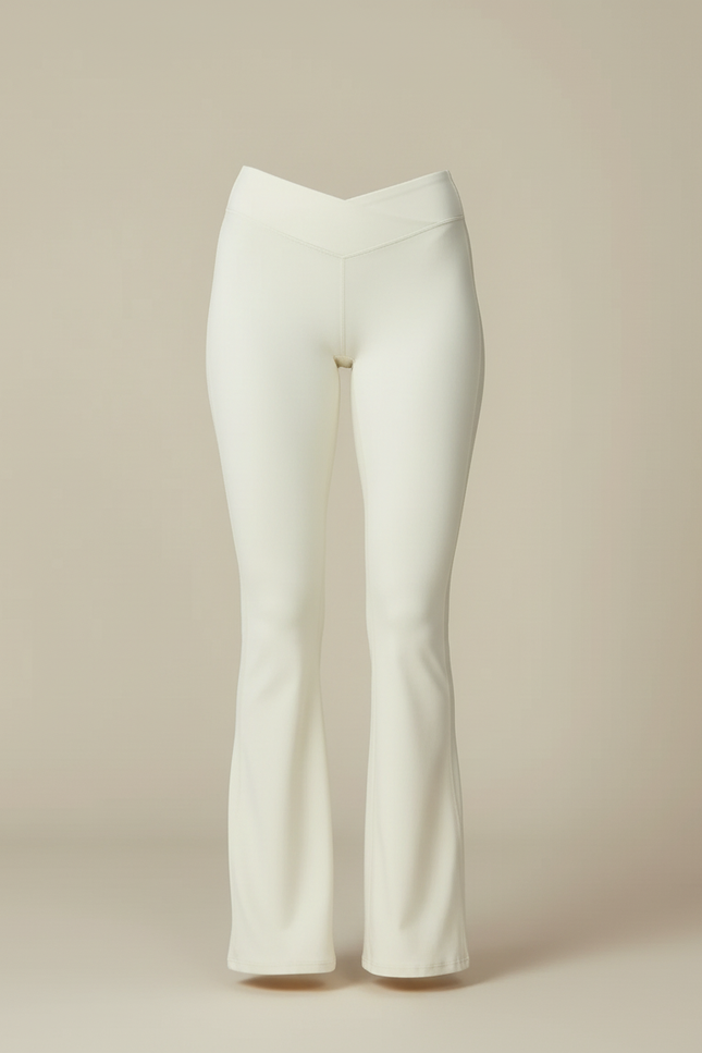 Pantalon Blanc Évasé Taille Haute Yoga Confort - Beige Maille - vue 3