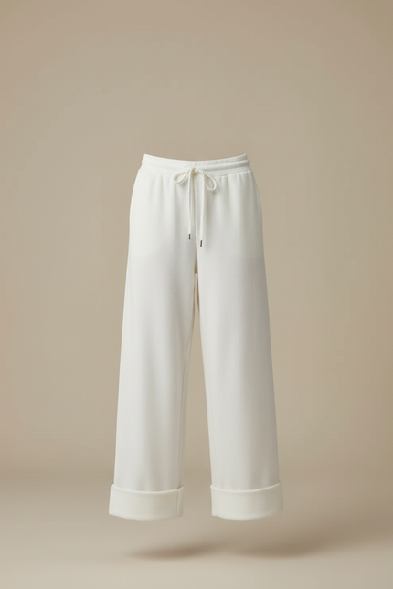 Pantalon Blanc Large Tricoté Décontracté Confortable - Molleton - vue 3