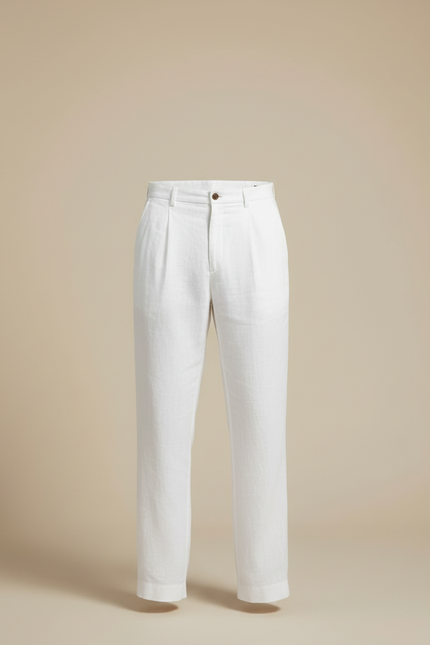 Pantalon Blanc Lin Plissé Droit Homme Décontracté - vue 3