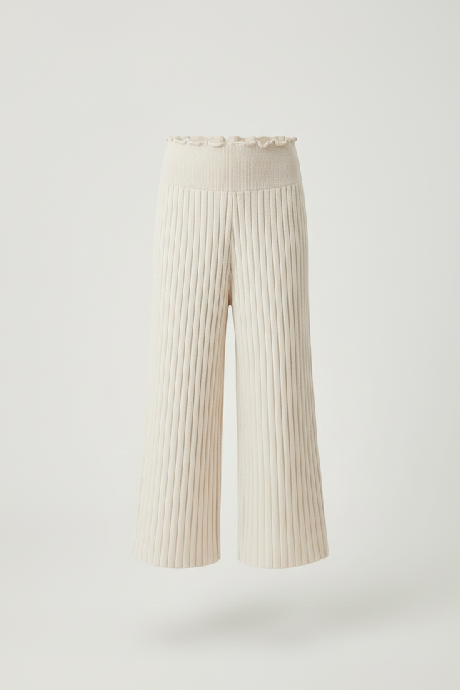 Pantalon Blanc Côtelé Ample Tricoté Enfant - Beige Maille - vue 3
