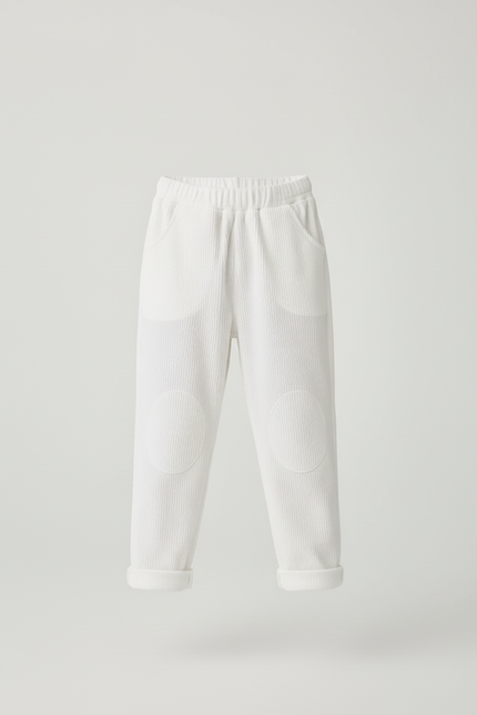 Pantalon Blanc Côtelé Ample Genouillères Enfant - Cordé - vue 3