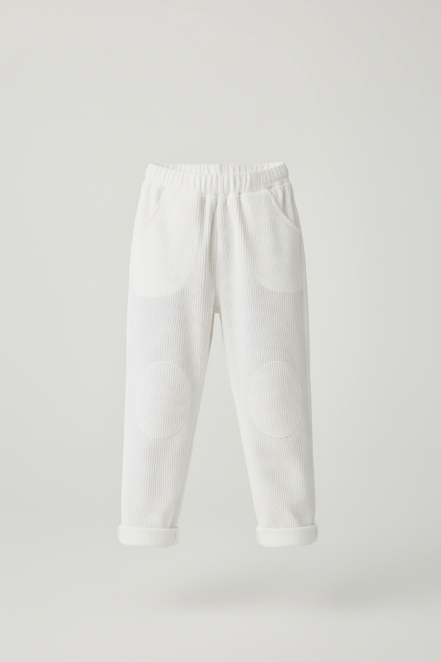 Pantalon Blanc Côtelé Ample Genouillères Enfant - Cordé - vue 3