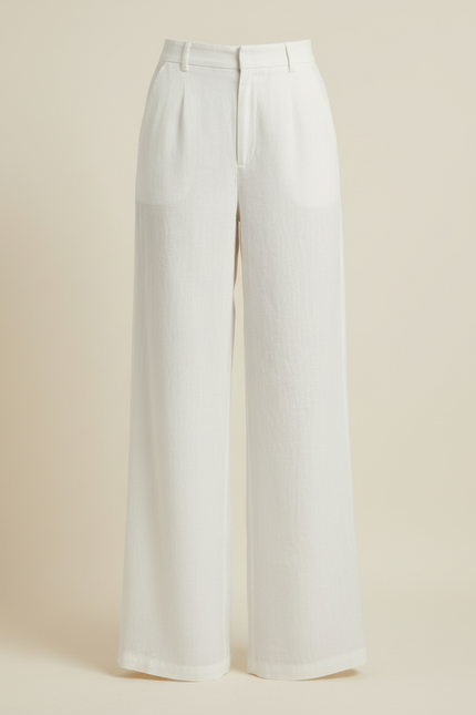 Pantalon Blanc Fluide Lin Ample Taille Haute - vue 3