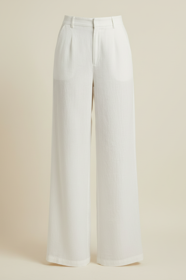 Pantalon Blanc Fluide Lin Ample Taille Haute - vue 3