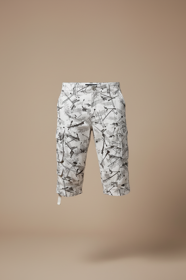 Pantalon Blanc Cargo Imprimé Décontracté Homme 3/4 - Toile - vue 3