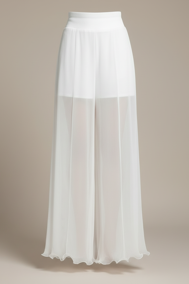 Pantalon Blanc Fluide Gaze Taille Haute Élégant - Polyester - vue 3