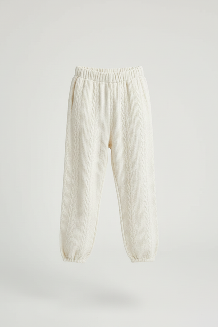 Pantalon Blanc Tricoté Câble Ample Décontracté Enfant - Maille - vue 3
