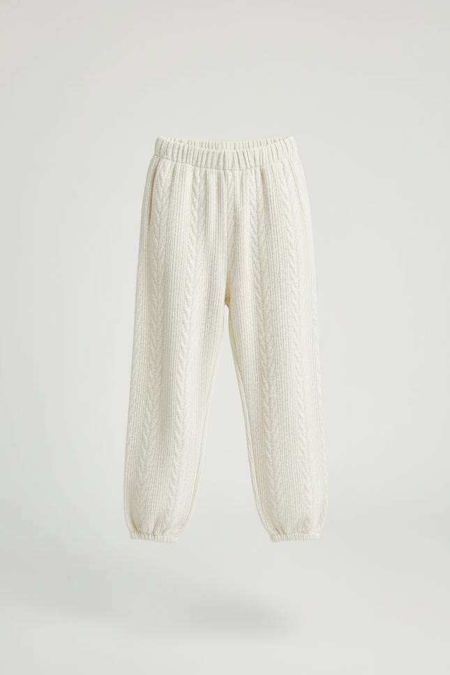 Pantalon Blanc Tricoté Câble Ample Décontracté Enfant - Maille - vue 3