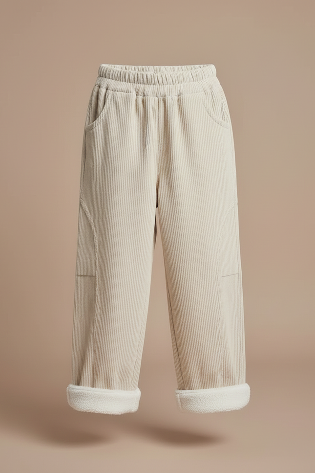 Pantalon Blanc Côtelé Ample Doublé Chaud Enfant - Beige Cordé - vue 3