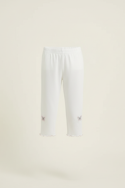 Pantalon Blanc Coton Capris Fille Papillons Ondulé - vue 3