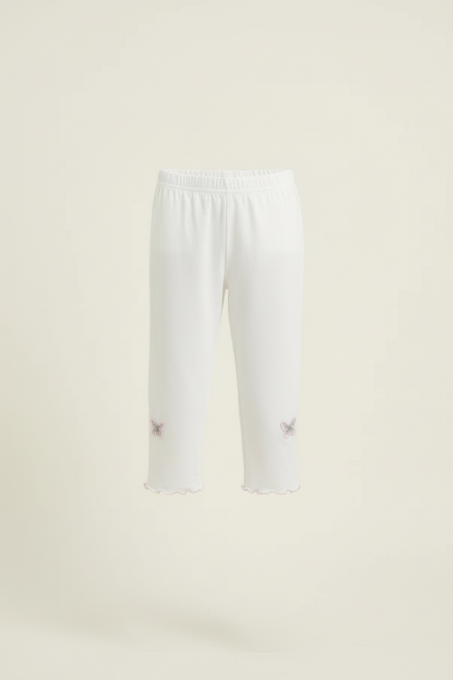 Pantalon Blanc Coton Capris Fille Papillons Ondulé - vue 3