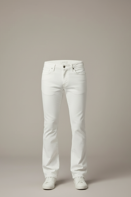 Pantalon Blanc Évasé Coupe Droite Décontracté Homme - Jean - vue 3