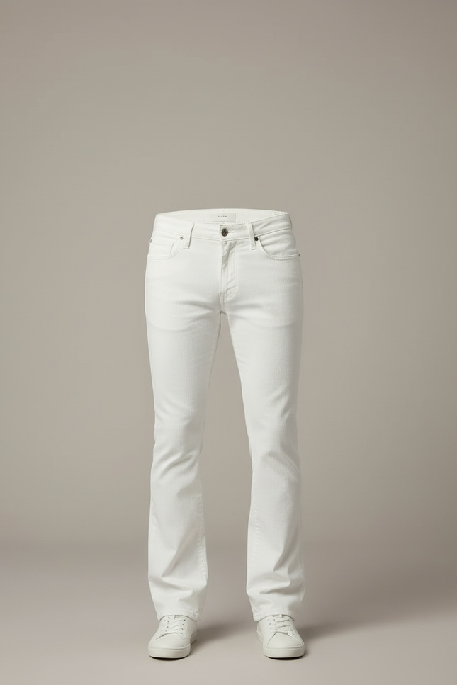 Pantalon Blanc Évasé Coupe Droite Décontracté Homme - Jean - vue 3
