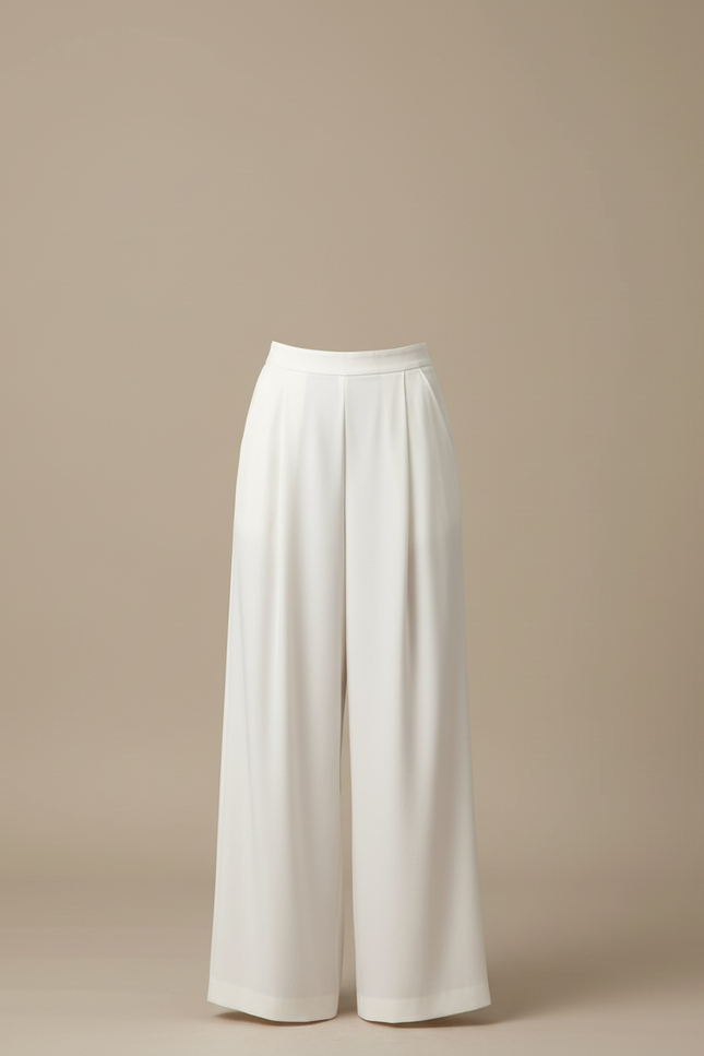 Pantalon Blanc Fluide Ample Élégant Plissé Femme - Polyester - vue 3