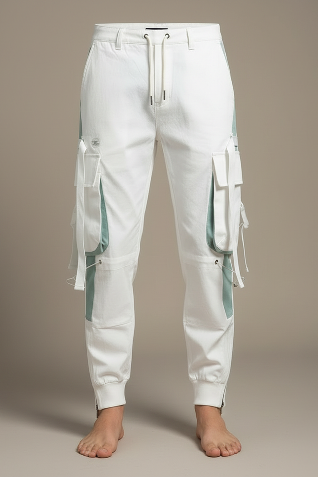 Pantalon Blanc Cargo Jogger Multi-poches Homme - Coton - vue 3