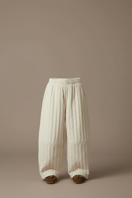 Pantalon Blanc Matelassé Ample Enfant Chaud Décontracté Côtelé - Molleton - vue 3