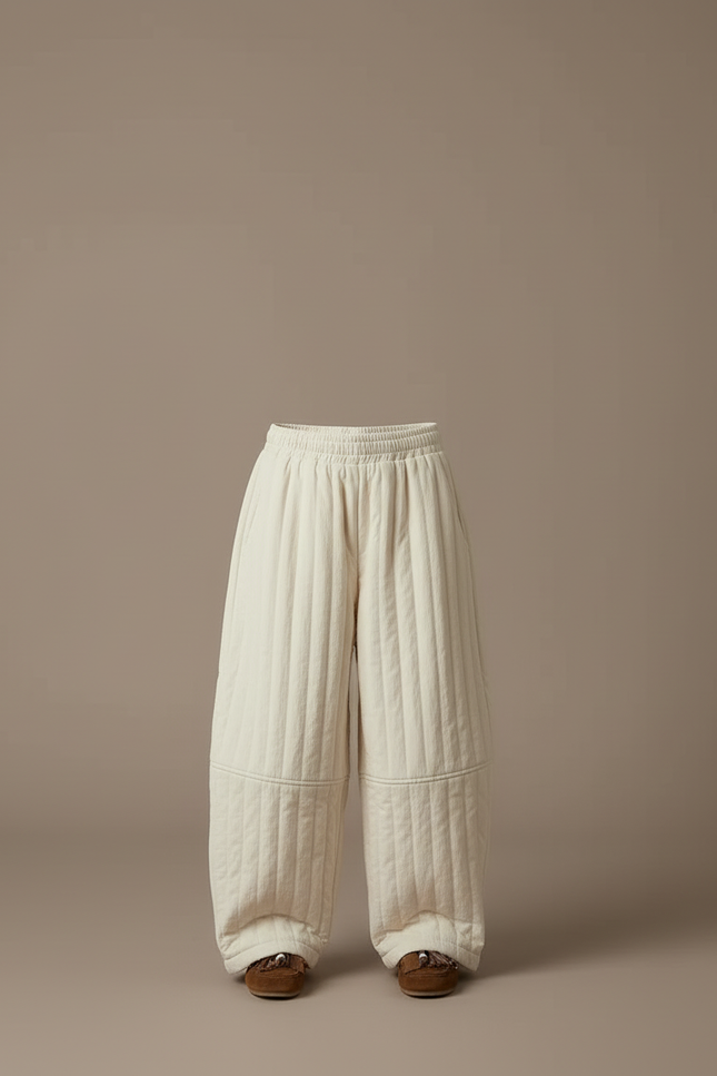 Pantalon Blanc Matelassé Ample Enfant Chaud Décontracté Côtelé - Molleton - vue 3