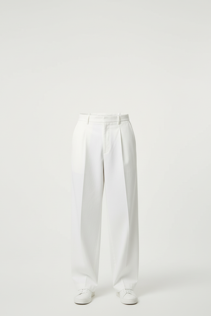 Pantalon Blanc Homme Ample Plissé Décontracté Coton - vue 3