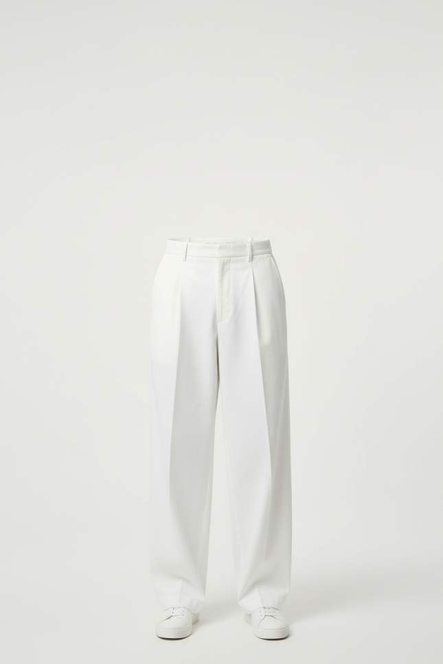Pantalon Blanc Homme Ample Plissé Décontracté Coton - vue 3