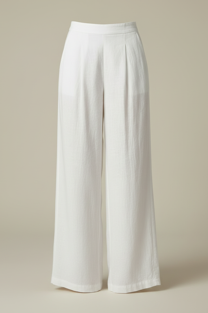 Pantalon Blanc Lin Ample Taille Haute Fluide - vue 3