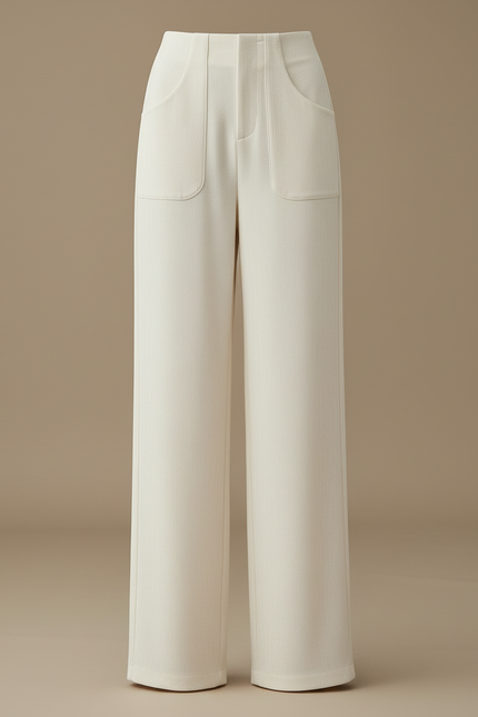 Pantalon Blanc Large Décontracté Femme Fluide Élégant - Cordé - vue 3