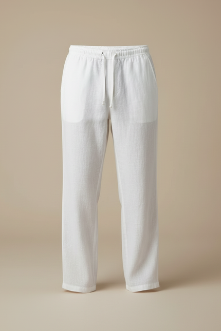 Pantalon Blanc Lin Confortable Décontracté Homme - vue 3