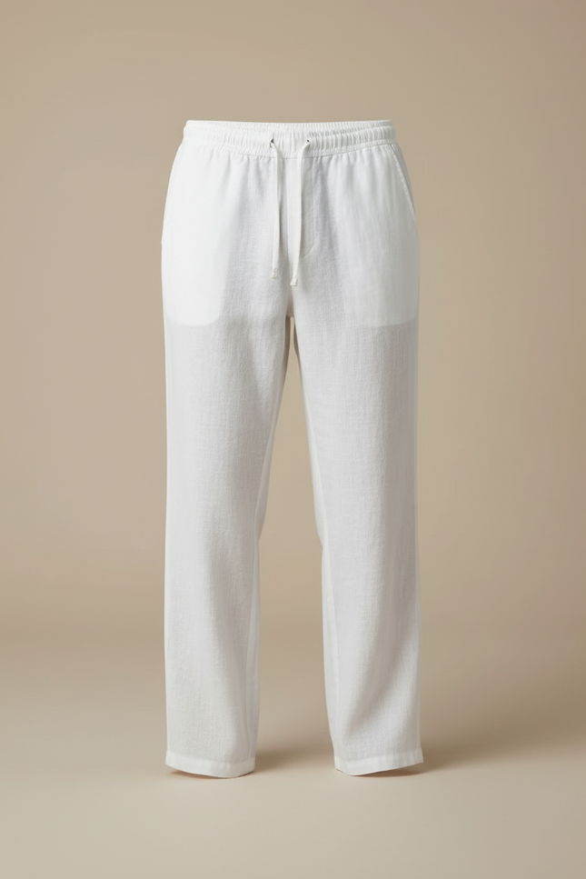 Pantalon Blanc Lin Confortable Décontracté Homme - vue 3