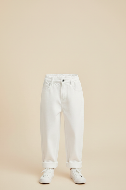 Pantalon Blanc Ample Décontracté Enfant Coton - Jean - vue 3