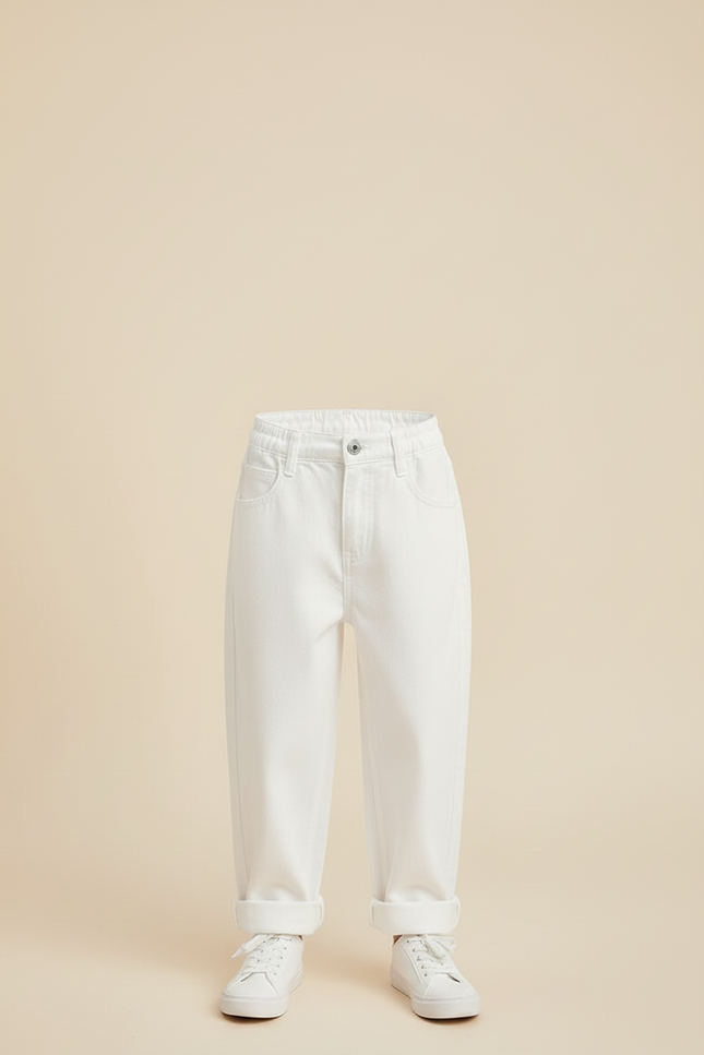 Pantalon Blanc Ample Décontracté Enfant Coton - Jean - vue 3