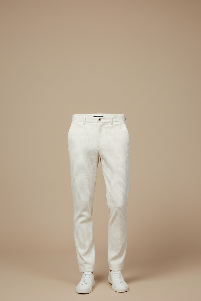 Pantalon Blanc Slim Texturé Élégant Homme Décontracté - Maille - vue 3