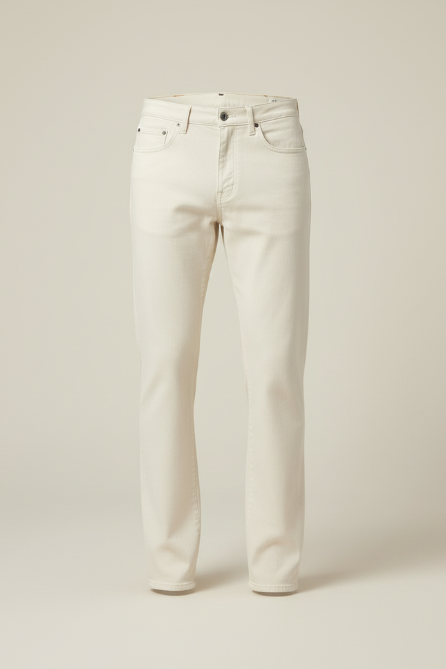 Pantalon Blanc Homme Droit Décontracté Coton Écru - Jean - vue 3