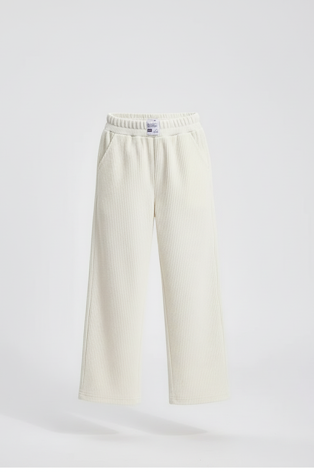 Pantalon Blanc Côtelé Ample Décontracté Enfant Confortable - Cordé - vue 3