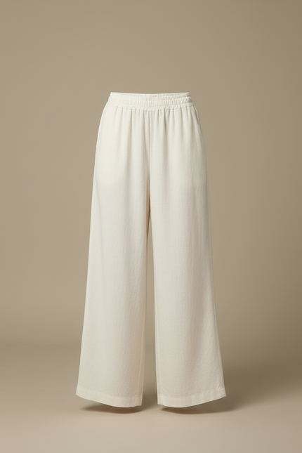 Pantalon Blanc Ample Lin Taille Haute Confortable Élégant - vue 3