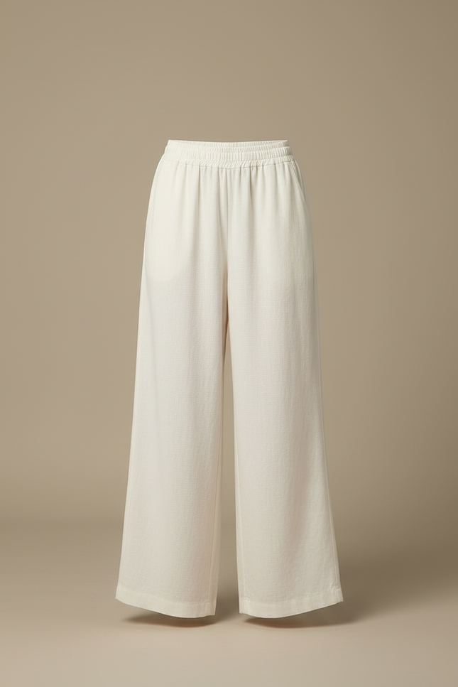 Pantalon Blanc Ample Lin Taille Haute Confortable Élégant - vue 3